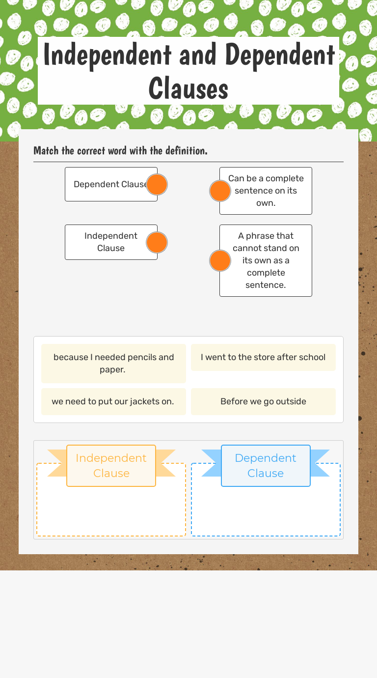 Independent And Dependent Clauses Interactive Worksheet By Elizabeth