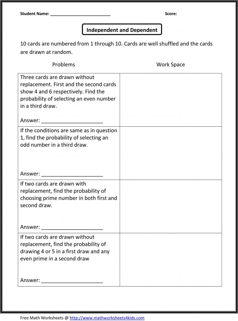 Independent And Dependent Probability Worksheet Printable Word Searches