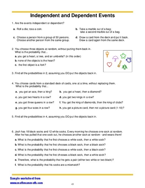 Independent Events Probability Worksheet