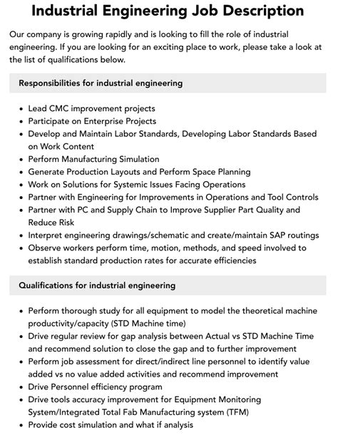 Industrial Engineering Job Description Velvet Jobs