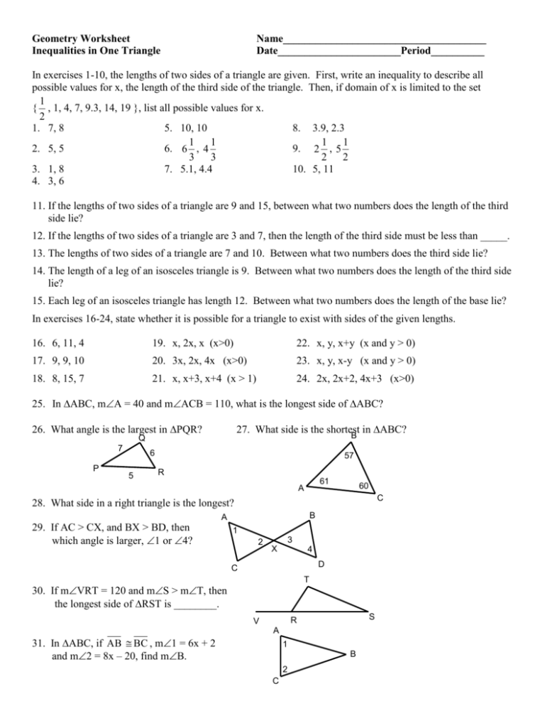 Mastering Inequalities in Two Triangles Worksheet