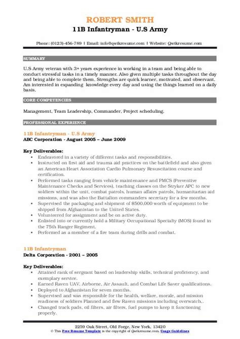 Infantryman Job Description for Resume