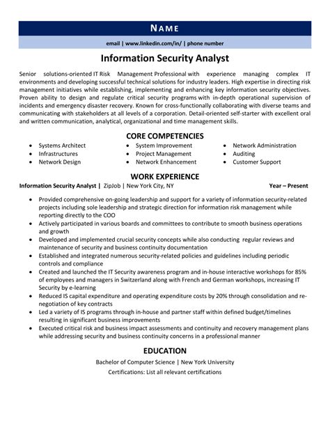 Information Security Analyst Resume Example Guide Zipjob