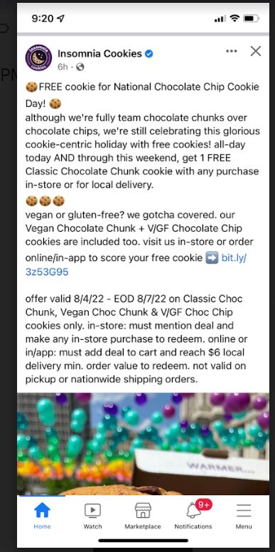 Insomnia Cookies Coupon Code Get A Free Cookie On National Chocolate Chip