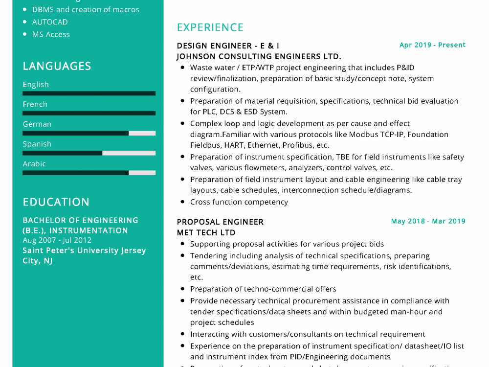 Instrumentation Engineer Resume Example In 2024 Resumekraft