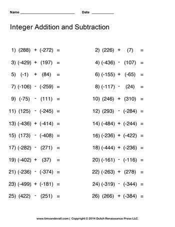 Integer Addition And Subtraction 1 Tim Van De Vall