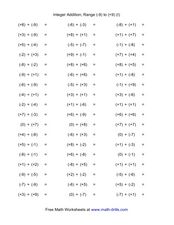 Integer Addition Range 9 To 9 D Worksheet For 4Th 6Th Grade