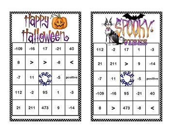 Integer Bingo Absolute Value And Opposites Middle School Spooky Halloween