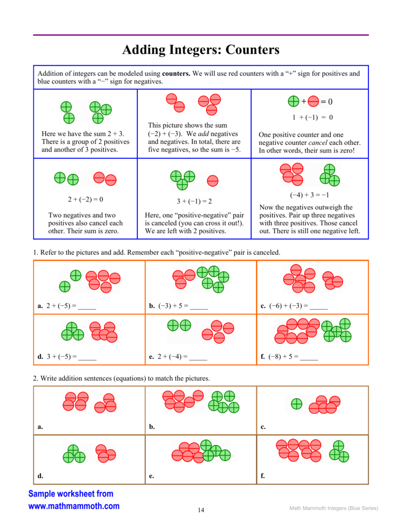 Integer Chips Worksheet Free Download Gambr Co