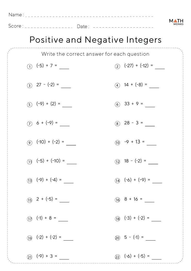 Integers Worksheets Math Monks Worksheets Library