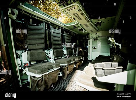 Interior Multi Role Armored Military Vehicle Personnel Carrier Stock Image Image Of Eight