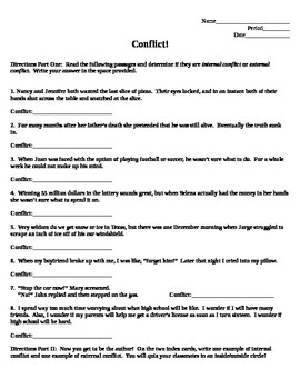 Internal And External Conflict Worksheet