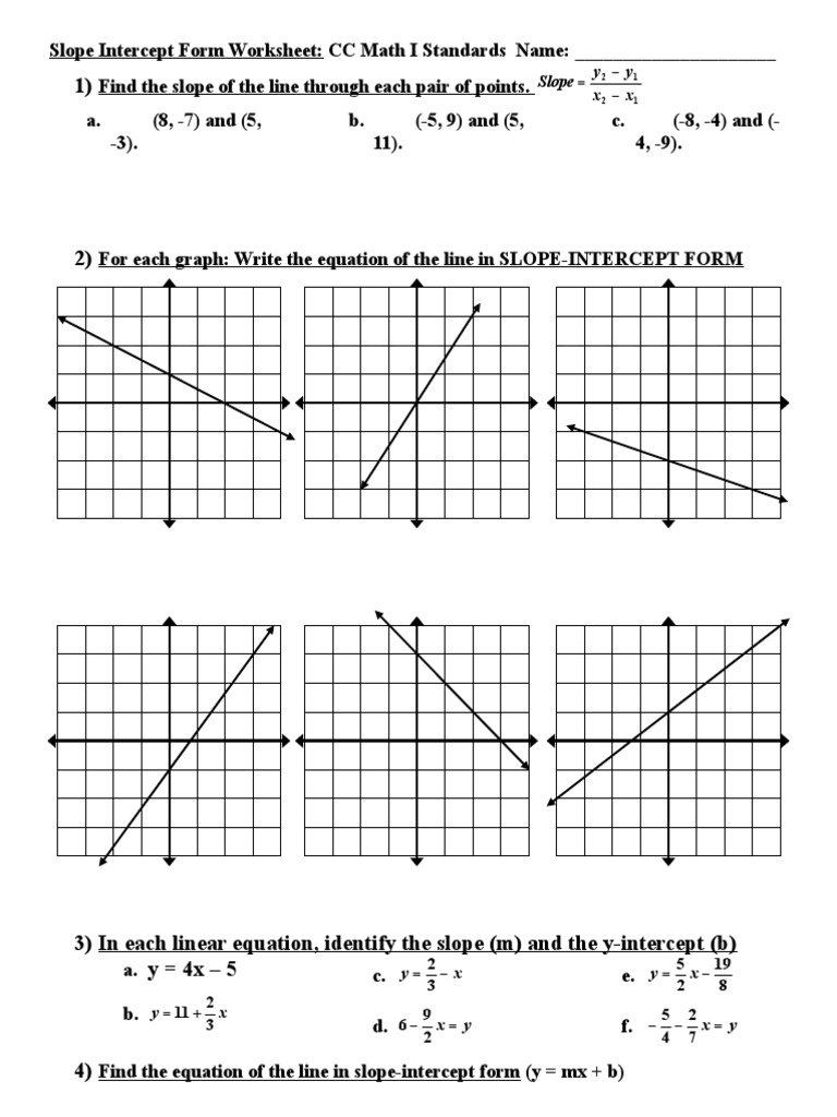 Interpreting Slope And Y Intercept Worksheets With Answer Key