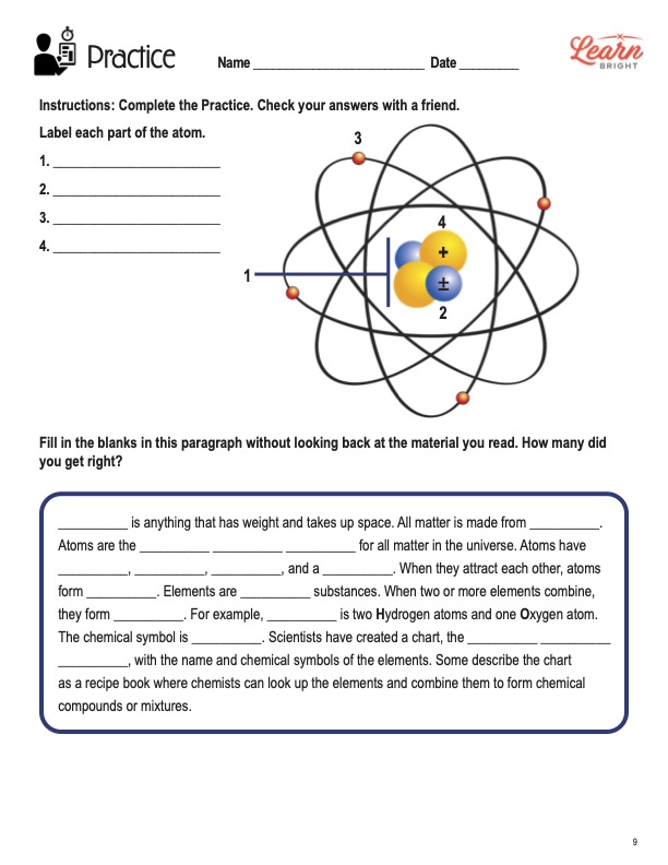 5 Fun Facts About Atoms: Educational Worksheet