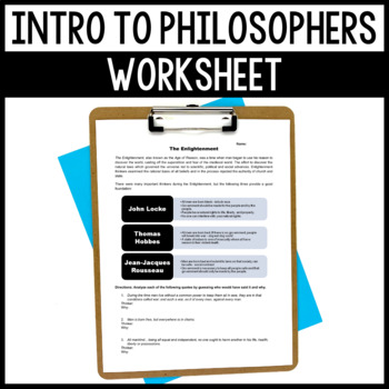 Introduction To Enlightenment Philosophers Worksheet By Samantha In Secondary