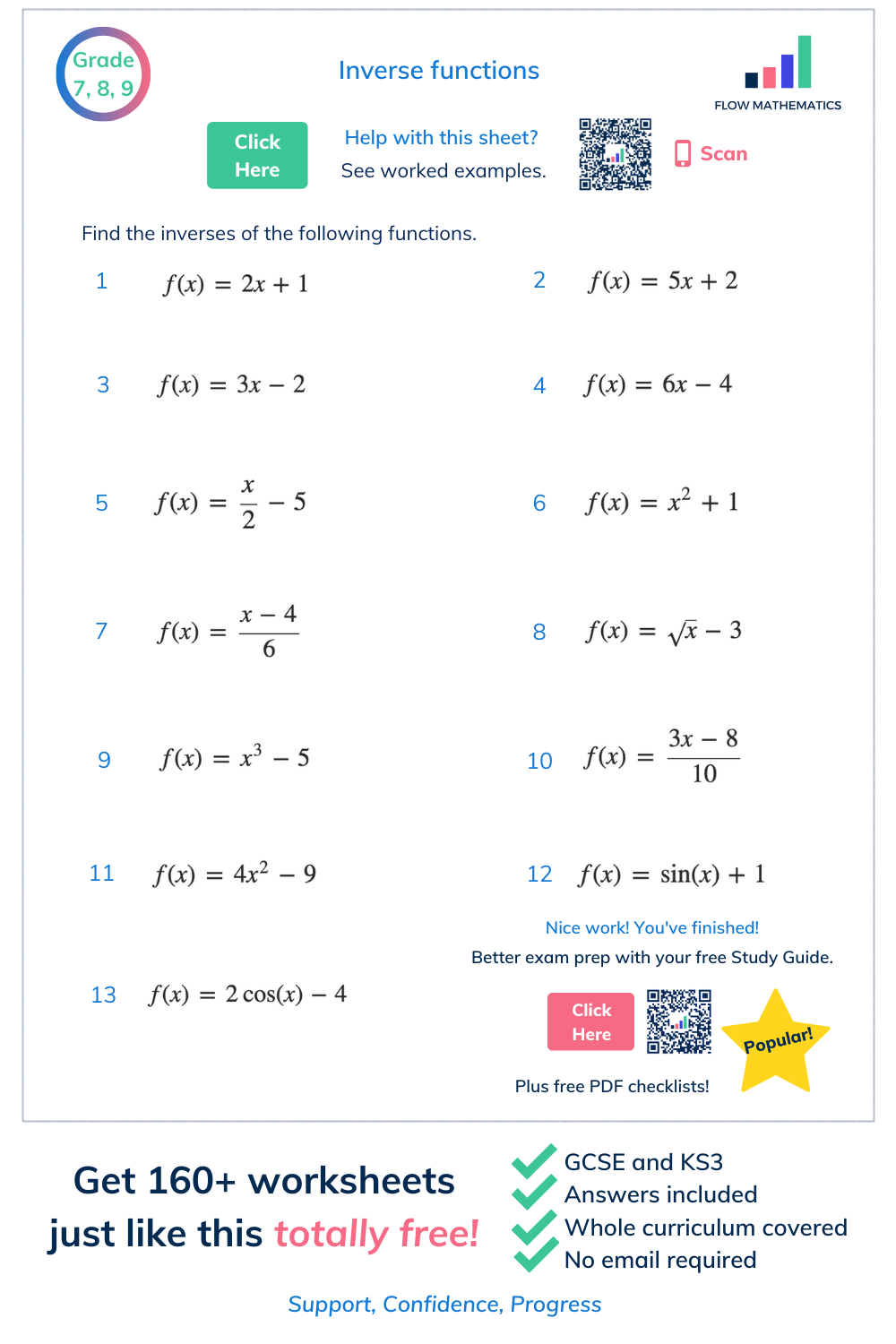 Inverse Function Worksheets