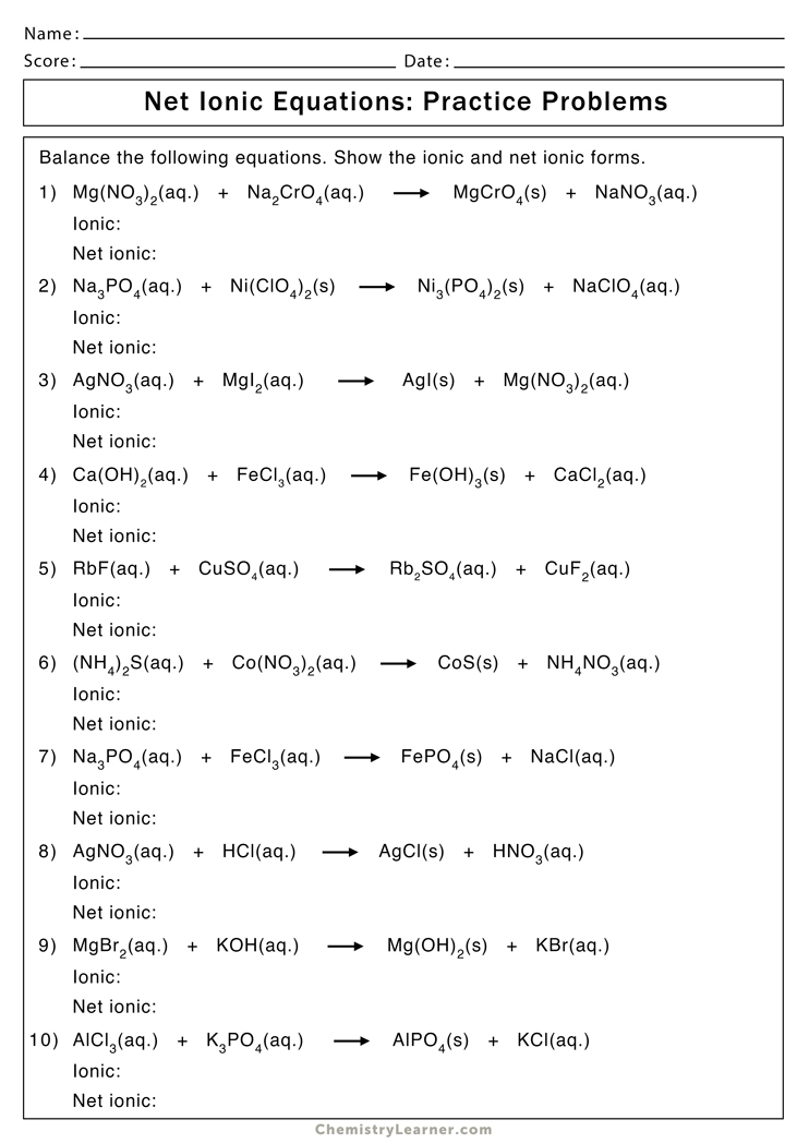 Ionic Equations Scaled Practice Worksheet With Answers Teaching Resources