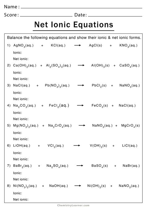 Ionic Equations Worksheet Pdf