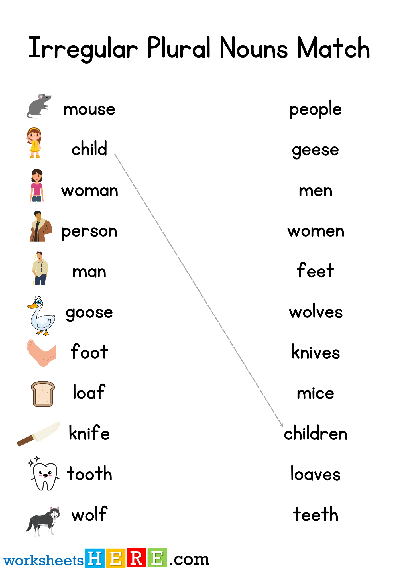 Irregular Plural Noun Match Worksheet