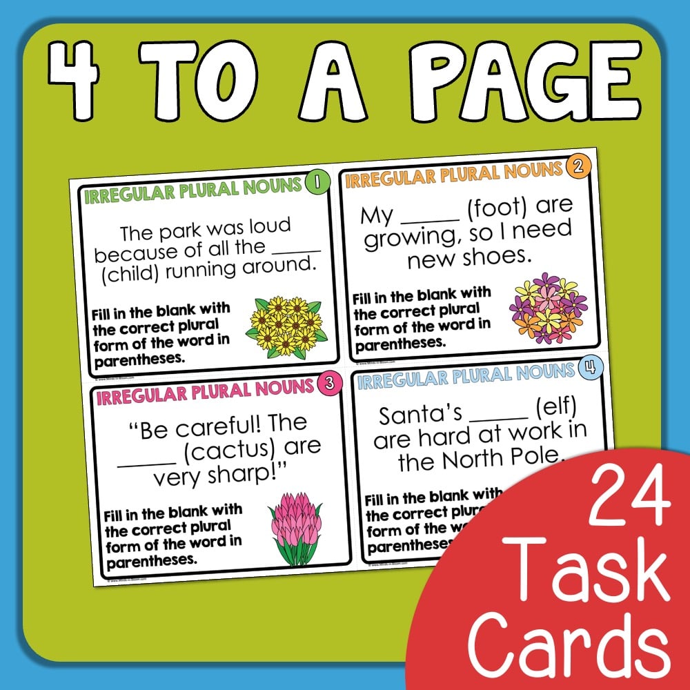 Irregular Plural Nouns Task Cards Engaging Short Answer Grammar