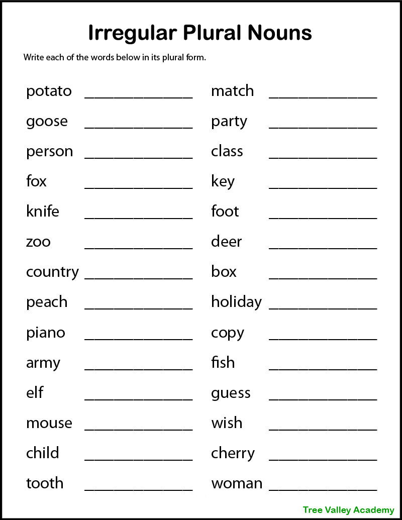 Irregular Plural Nouns Worksheets Academy Worksheets