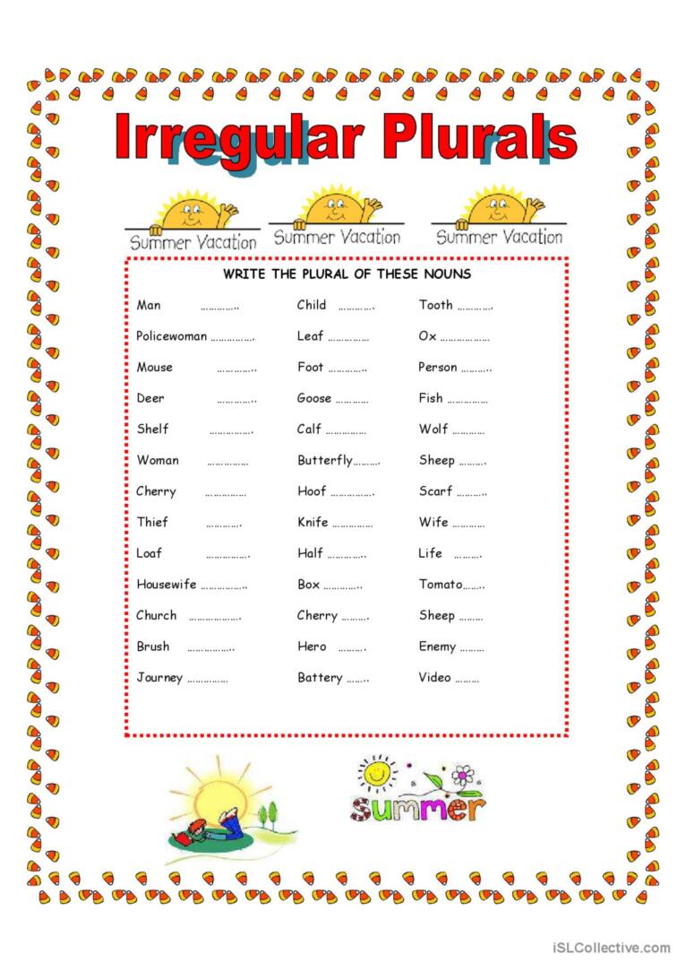 Irregular Plurals English Esl Worksheets Pdf Doc