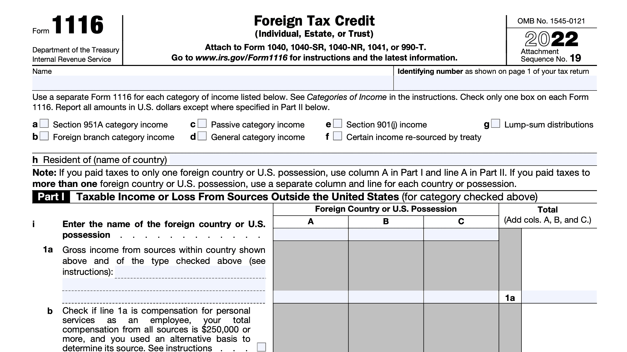 Irs Form 1116 Schedule B Download Fillable Pdf Or Fill Online Foreign Tax Carryover