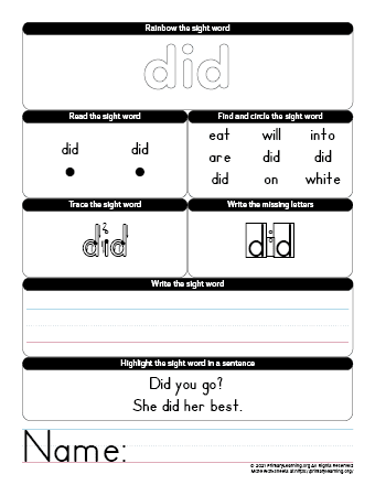 Is Sight Word Worksheet Free