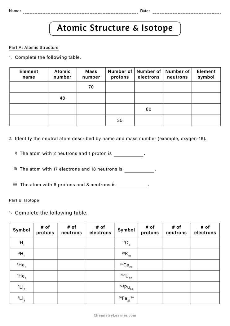 Isotopes And Ion Practice Worksheet Tpt