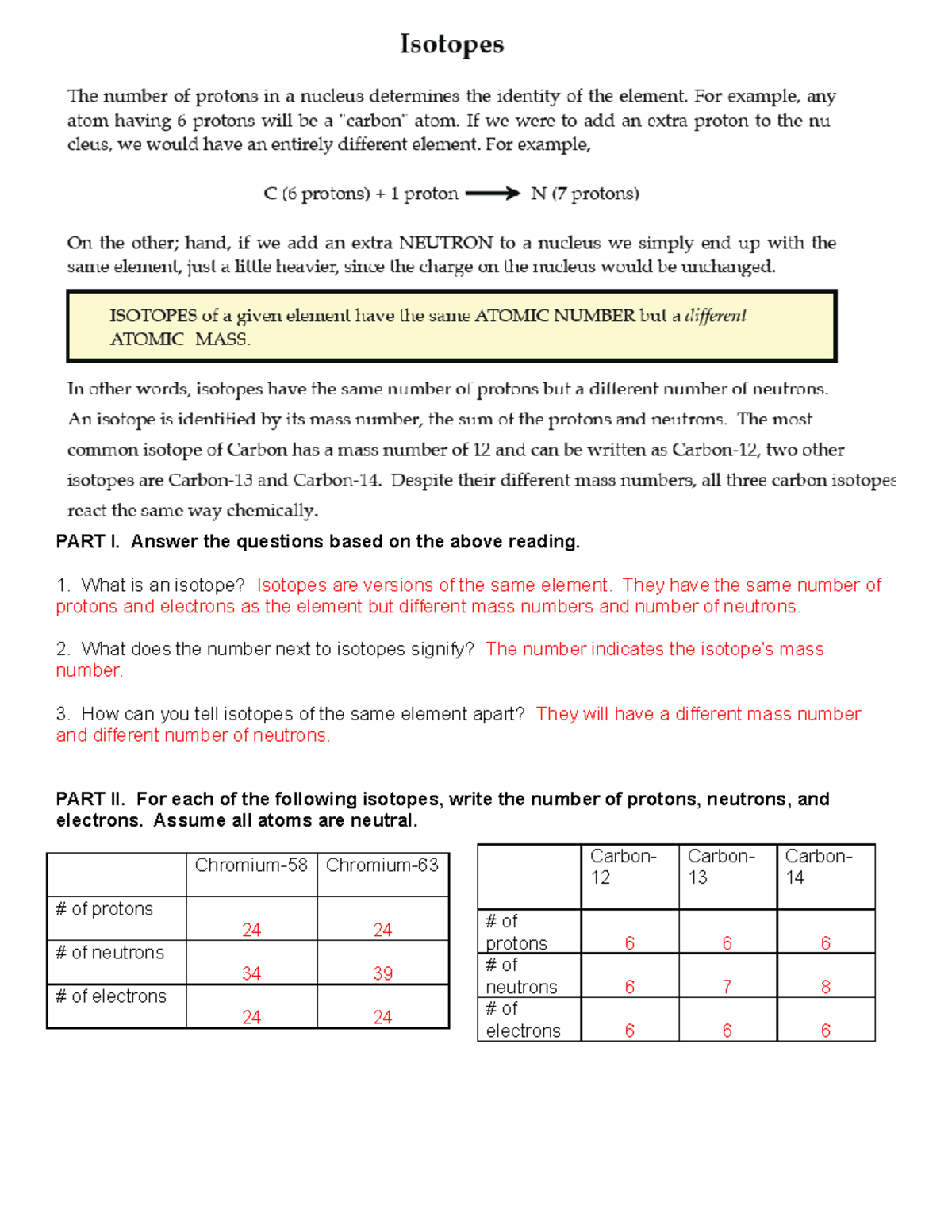 Isotopes Worksheet Answer Key Englishworksheet My Id