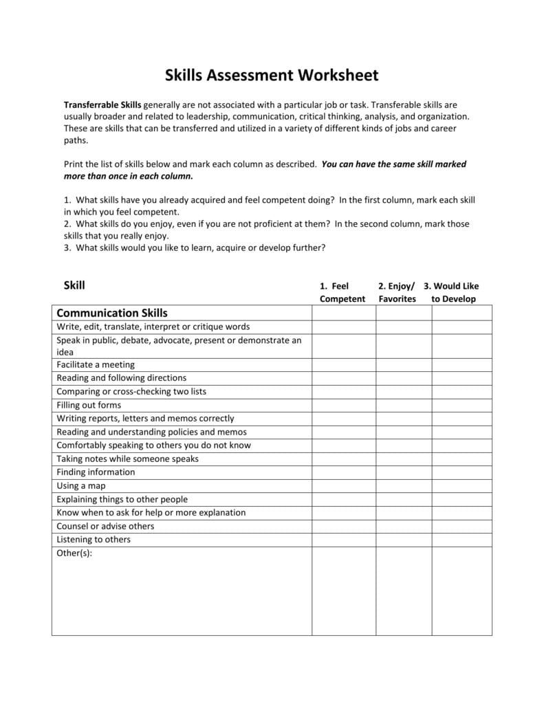 Job Skills Assessment Worksheet Db Excel Com