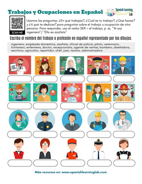 Jobs And Occupations In Spanish Pdf Worksheet Spanishlearninglab