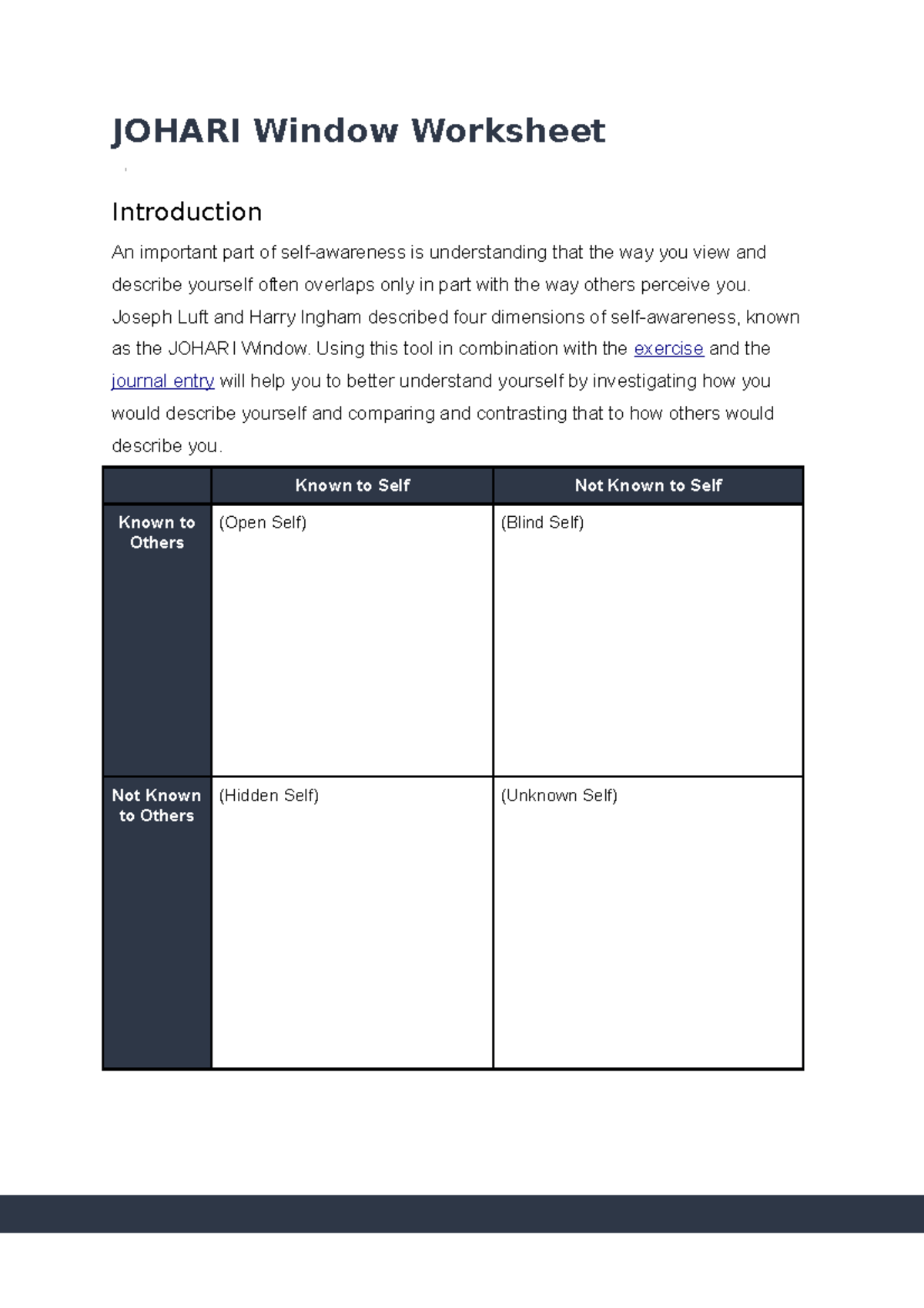 5 Tips to Discover Your True Self: Johari Window Worksheet