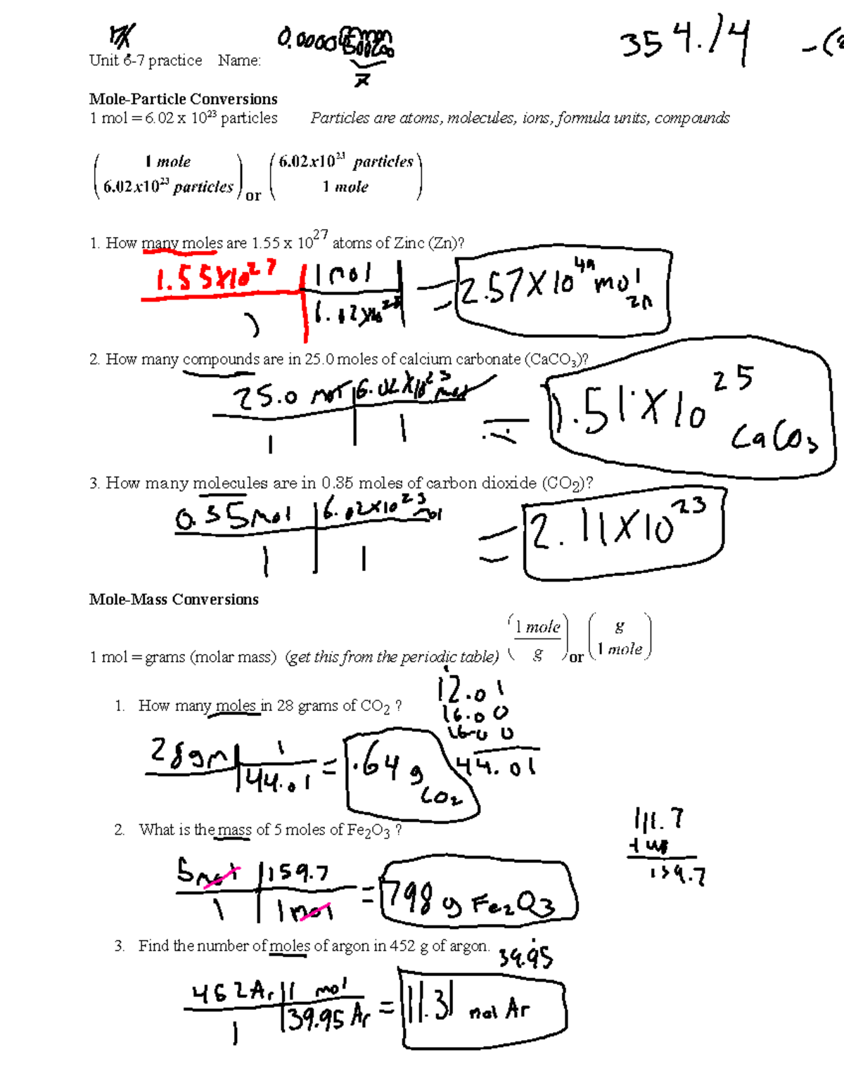 Kami Export Copy Of Mole Convertions Unit 6 7 Practice Mole