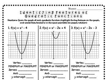 Key Features Of Quadratic Functions By Eat Love Math Tpt