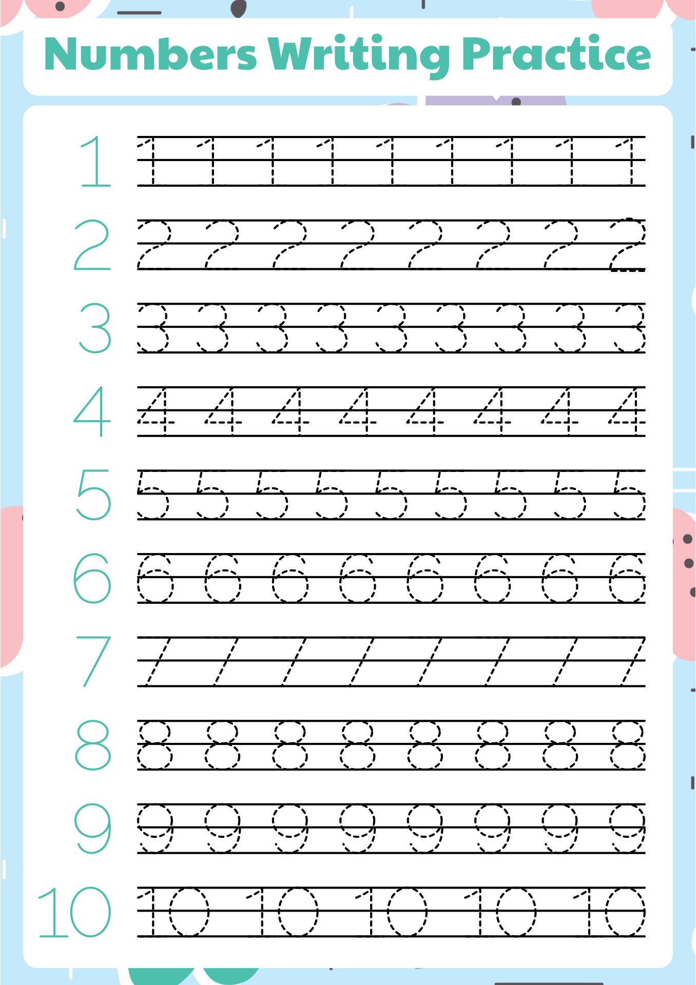 Kids Number Writing Worksheet 1 To 10 Etsy