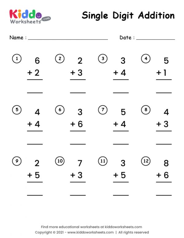 Kindergarten Addition And Subtraction Worksheets One Digit Addition