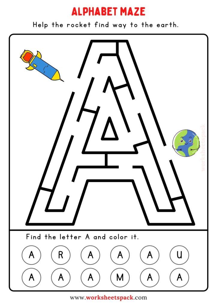 5 Fun Alphabet Maze Worksheets for Kindergarteners