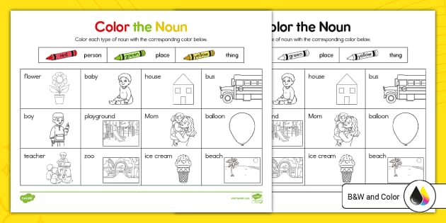 Kindergarten Color The Common Or Proper Noun Activity