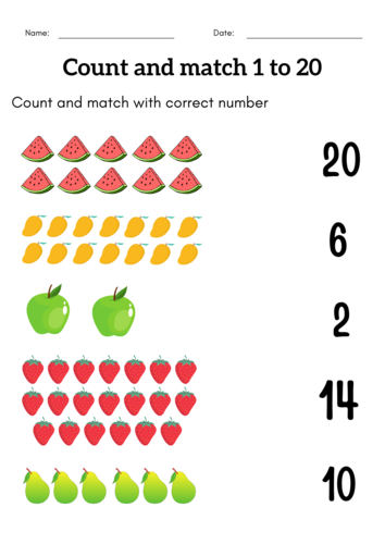 Kindergarten Count And Match Worksheets 1 20 Counting To 20 Worksheets Made By Teachers