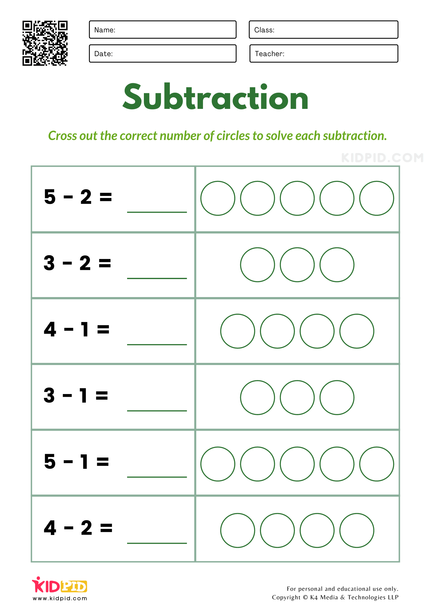 Kindergarten Subtraction Activities