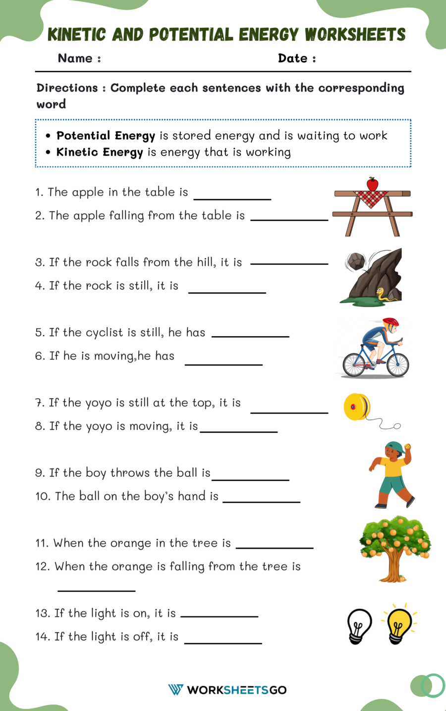 Kinetic And Potential Energy Worksheet Answer Keyk O Kinetic And