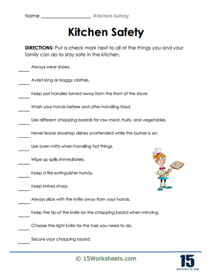 Kitchen Safety Worksheet For Adults