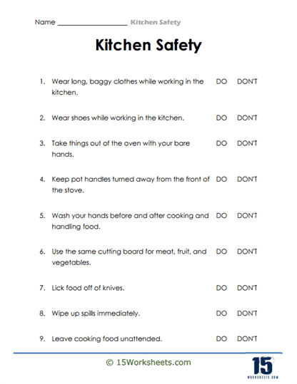 Kitchen Safety Worksheet With Answers