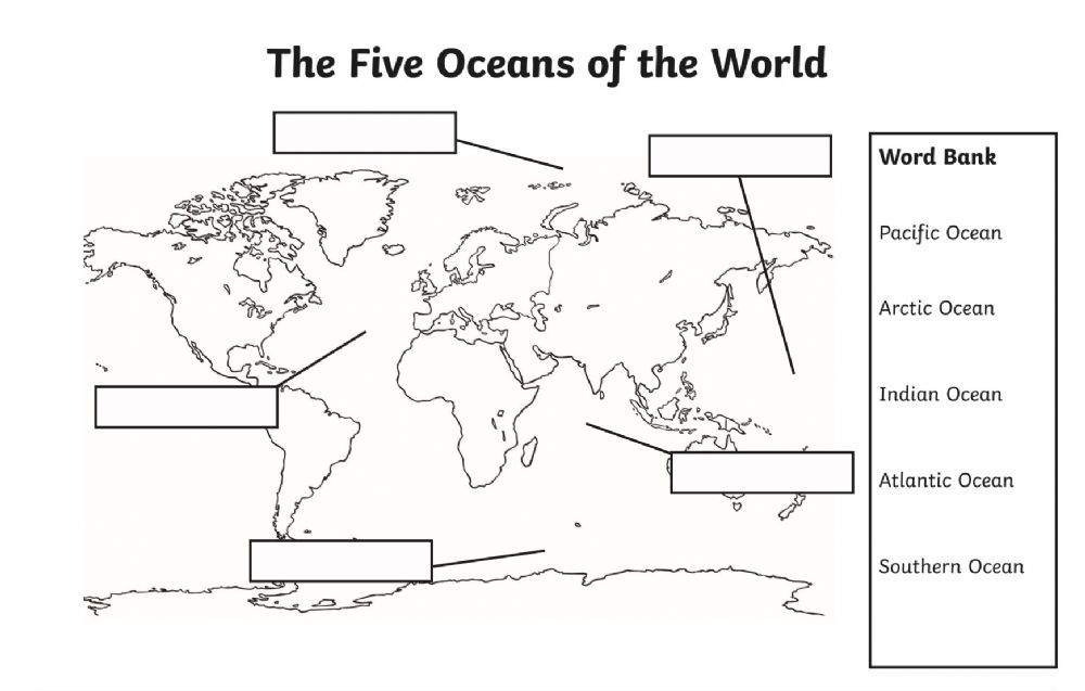 Label The Oceans Worksheet The Five Oceans Labelling Map Worksheet