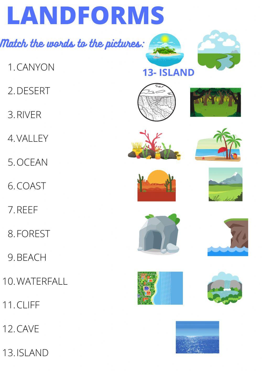 Landforms Interactive Exercise For 5Th 8Th Grade Geography Worksheet