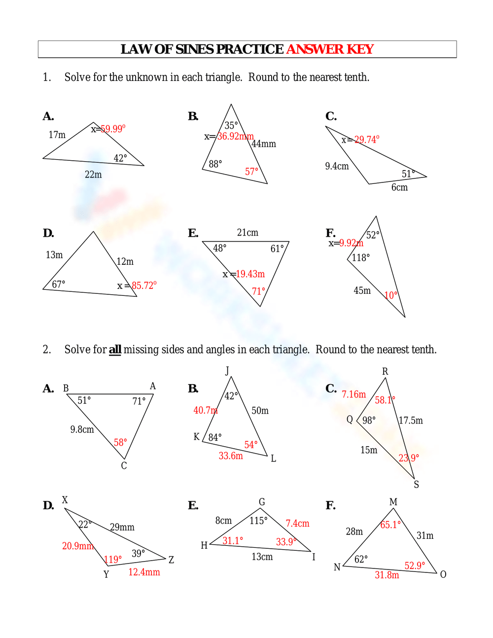 5 Essential Law of Sines Practice Worksheets