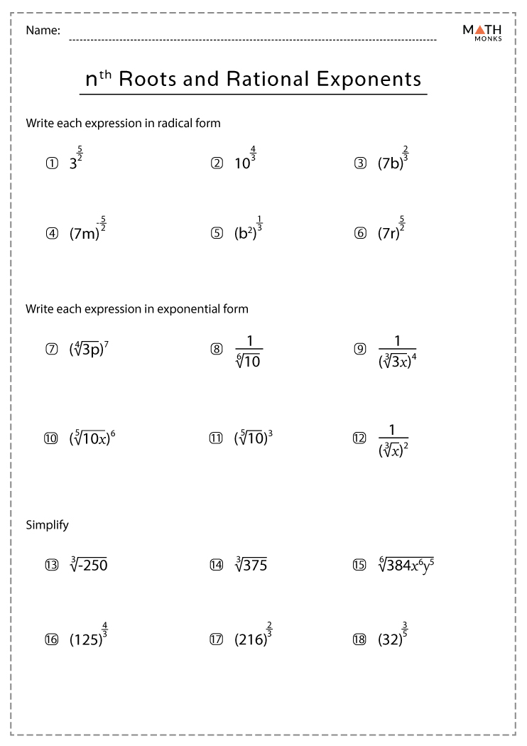 Laws Of Exponents And Rational Exponents Worksheet Teaching Resources