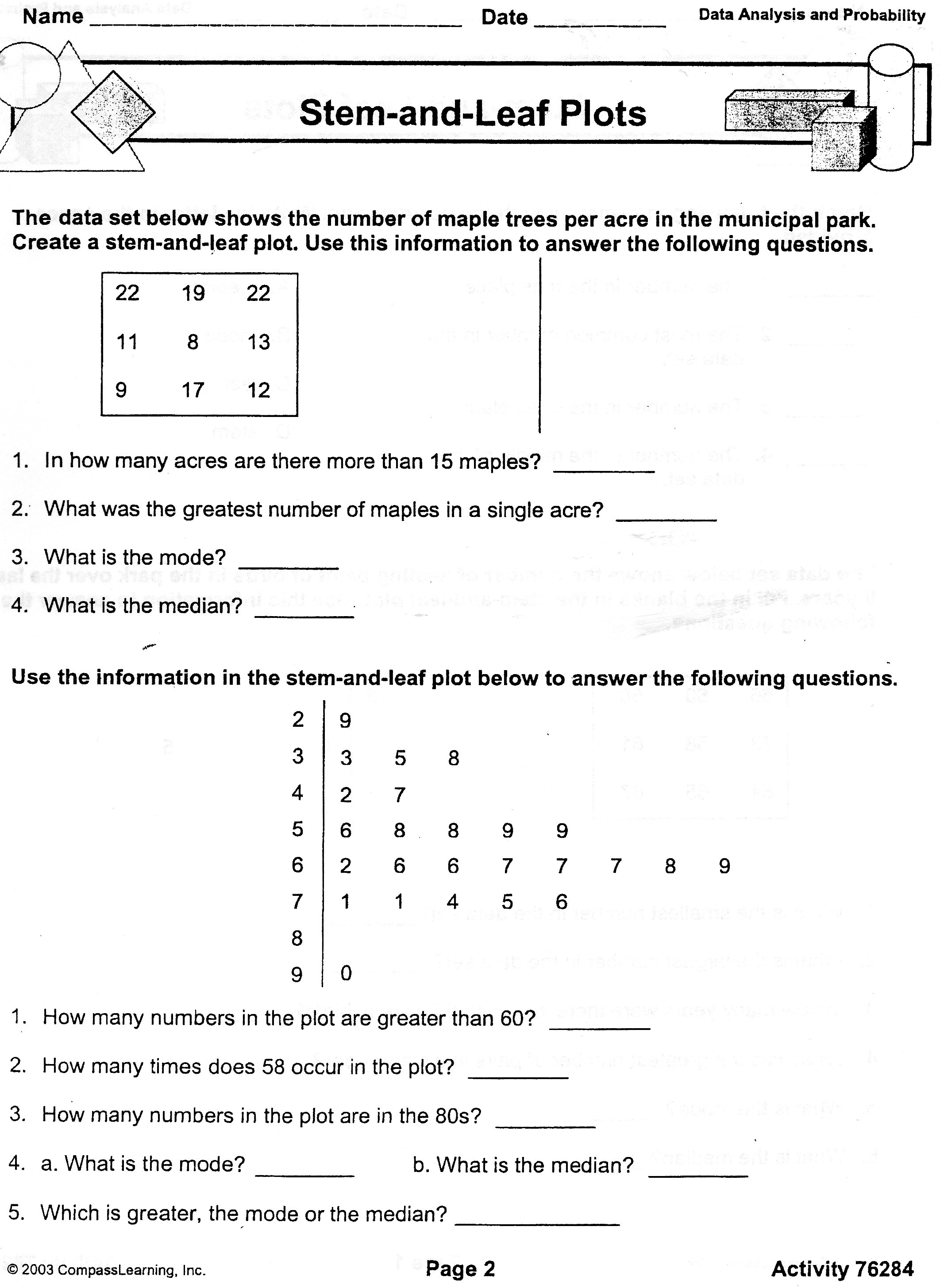 Leaf And Stem Plot Worksheets