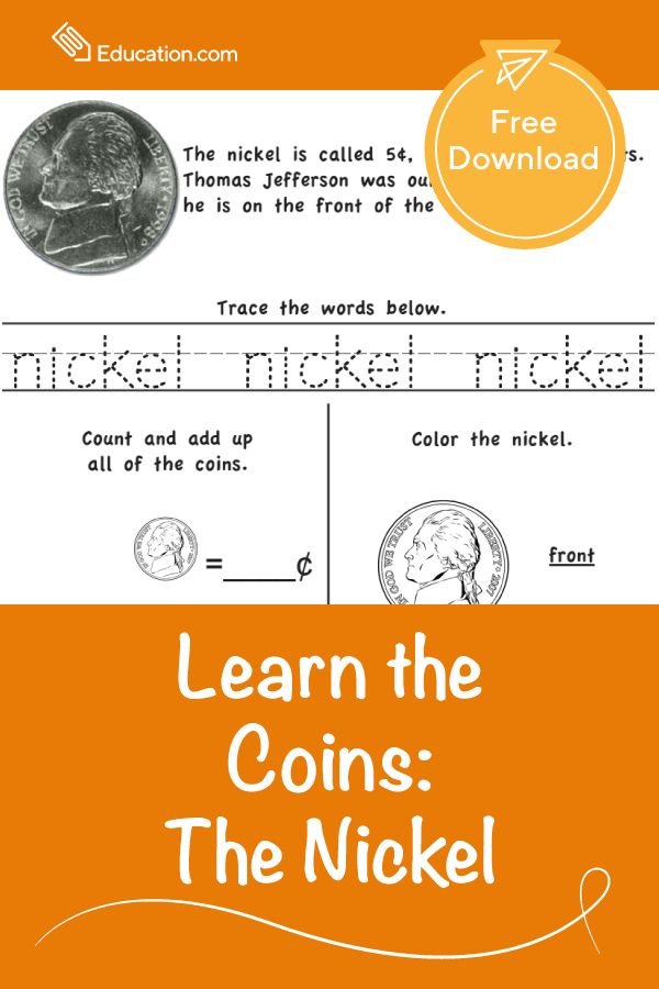 Learn The Coins The Nickel Worksheet Education Com Money Math